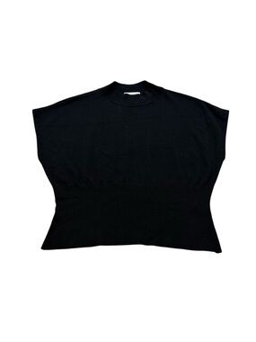 Open Edit Black Sleeveless Sweater Top Ribbed Waist Minimalist Modern Women’s